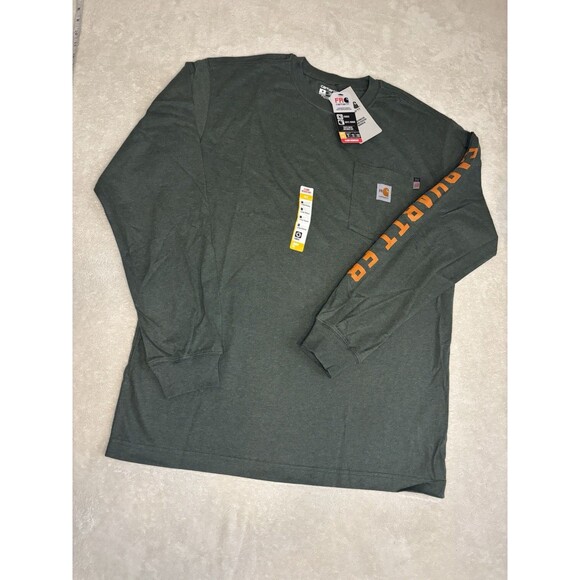 Carhartt Mens Green Flame Resistant Force Cotton Long Sleeve Shirt Medium CAT 2 - Picture 1 of 10